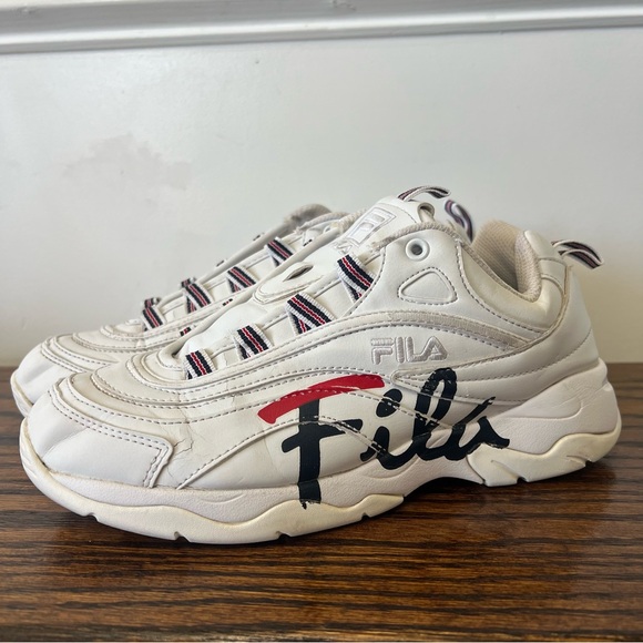 Fila Shoes - Fila Disruptor II Ray Script White Platform Sneakers Size 9.5 No Laces Y2K 90s